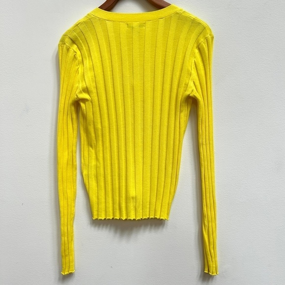Calvin Klein Jeans Yellow Rib Knit V-Neck Cotton Cardigan - Picture 3 of 8